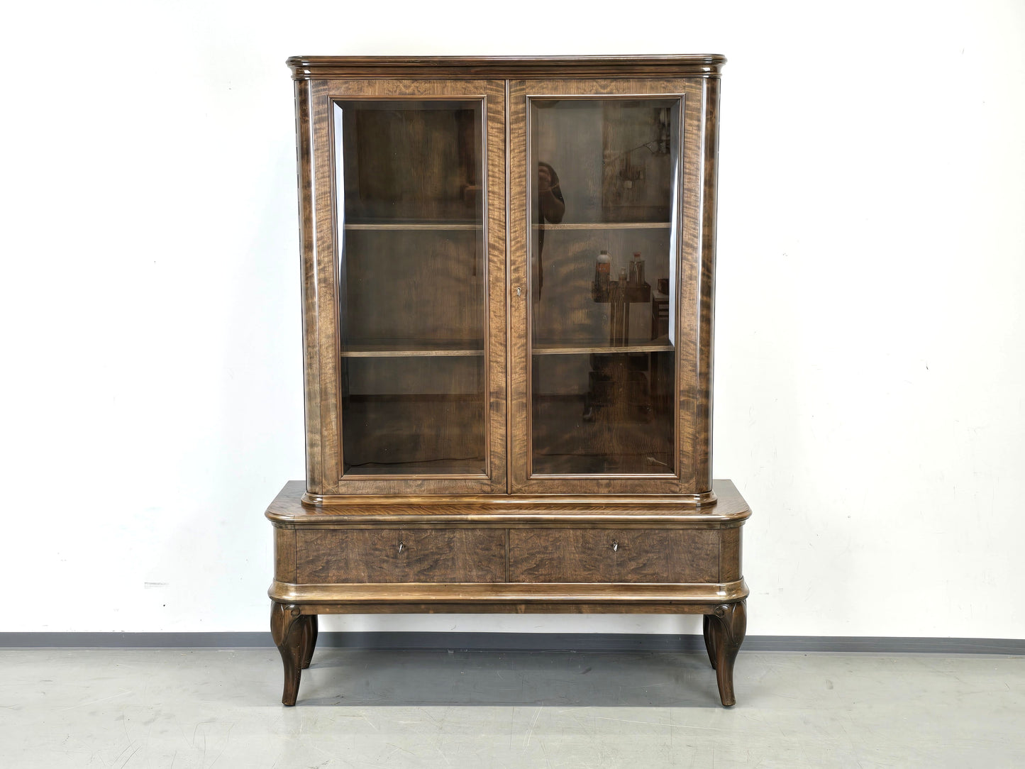 ANTIK VITRINE Bücherschrank Birke Furnier Biedermeier Stil Glasschrank Schrank