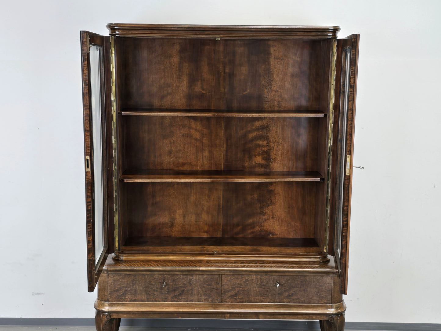 ANTIK VITRINE Bücherschrank Birke Furnier Biedermeier Stil Glasschrank Schrank