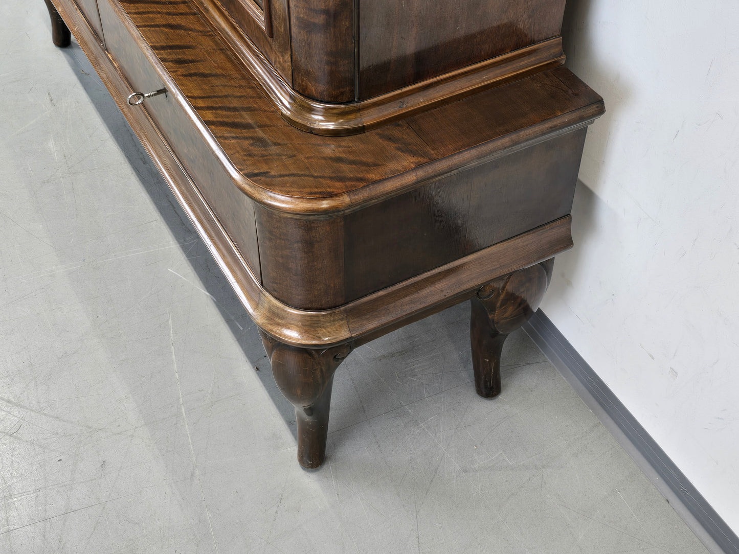 ANTIK VITRINE Bücherschrank Birke Furnier Biedermeier Stil Glasschrank Schrank
