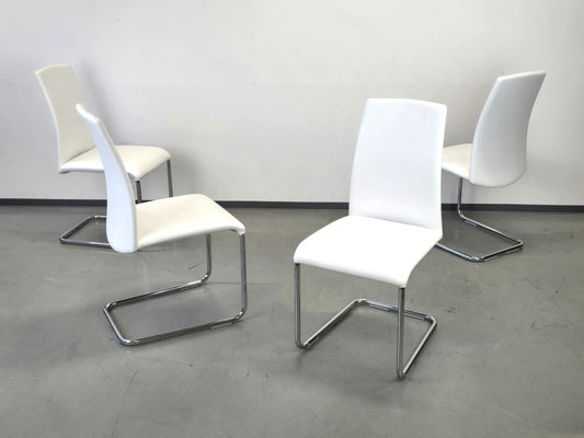 DRAENERT STÜHLE Freischwinger Stuhl Esszimmer Küche Leder Weiß Chrom 2060 Luma Design Klassiker