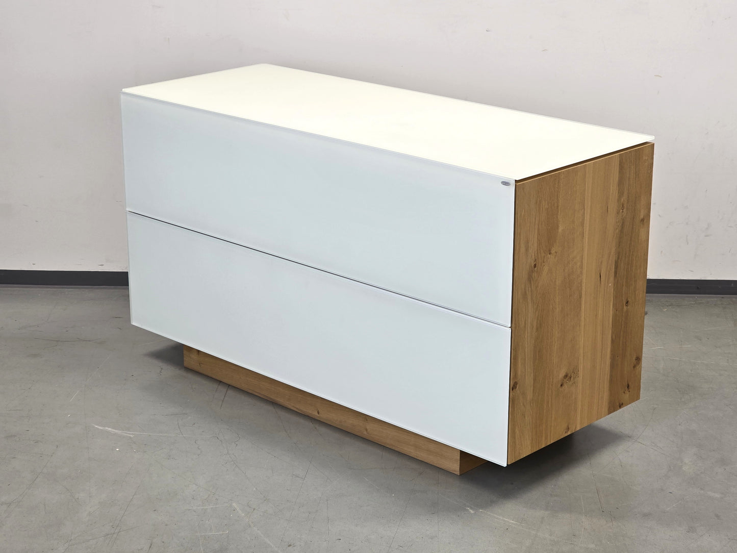 VOGLAUER SIDEBOARD Kommode Schubladen Designer Eiche Massivholz Glas weiß Highboard
