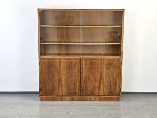 VINTAGE VITRINE Nussbaum 60er Mid Century Bücherschrank Highboard Regal Retro
