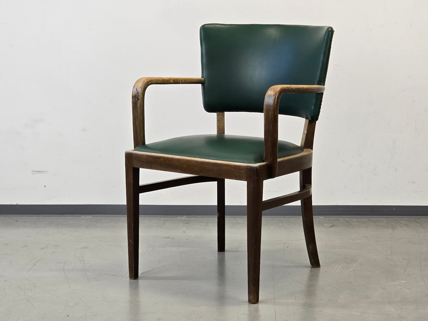 VINTAGE ARMLEHNSTUHL Mid Century Stuhl Grün Eiche Retro Schreibtischstuhl