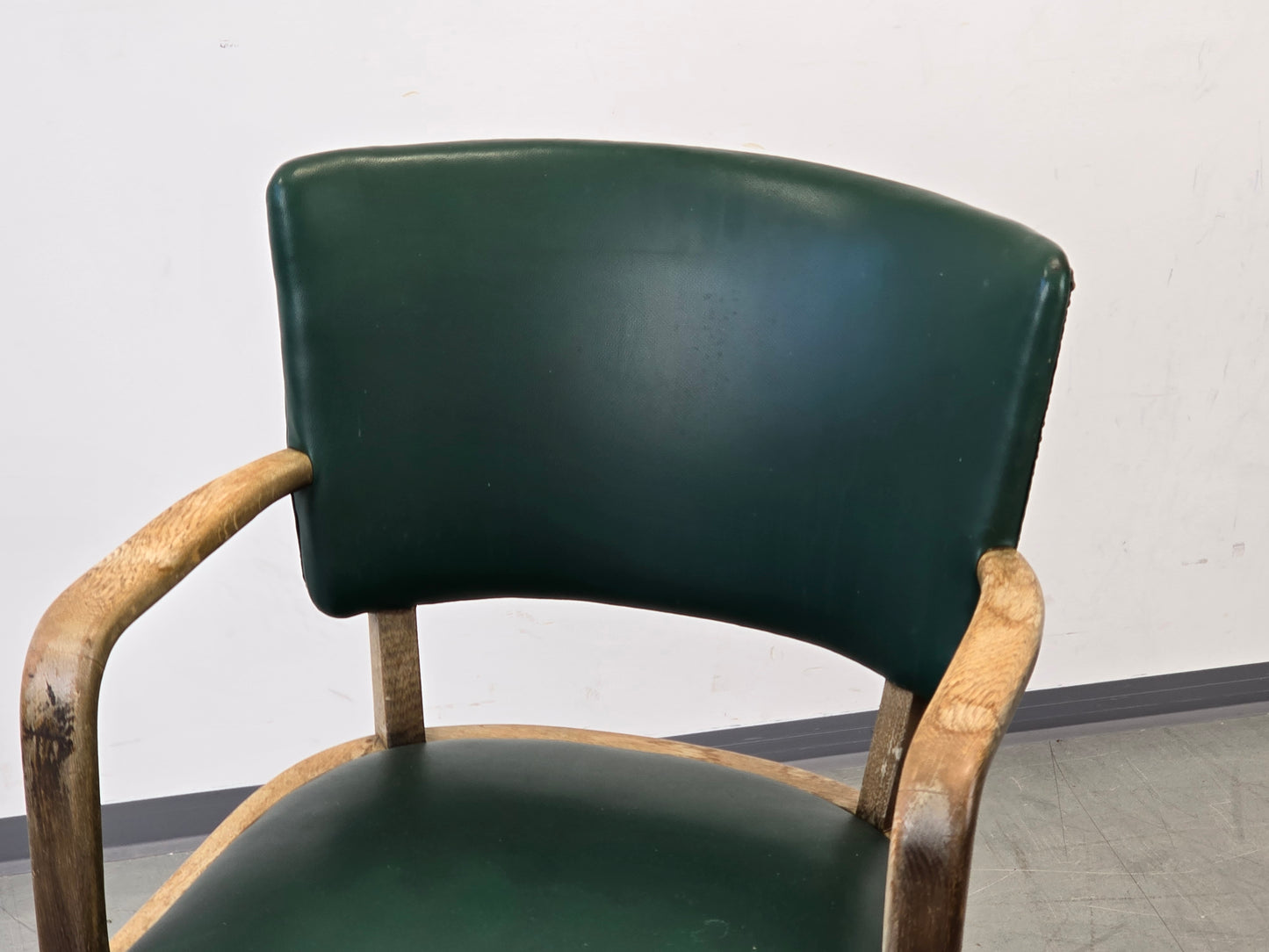 VINTAGE ARMLEHNSTUHL Mid Century Stuhl Grün Eiche Retro Schreibtischstuhl