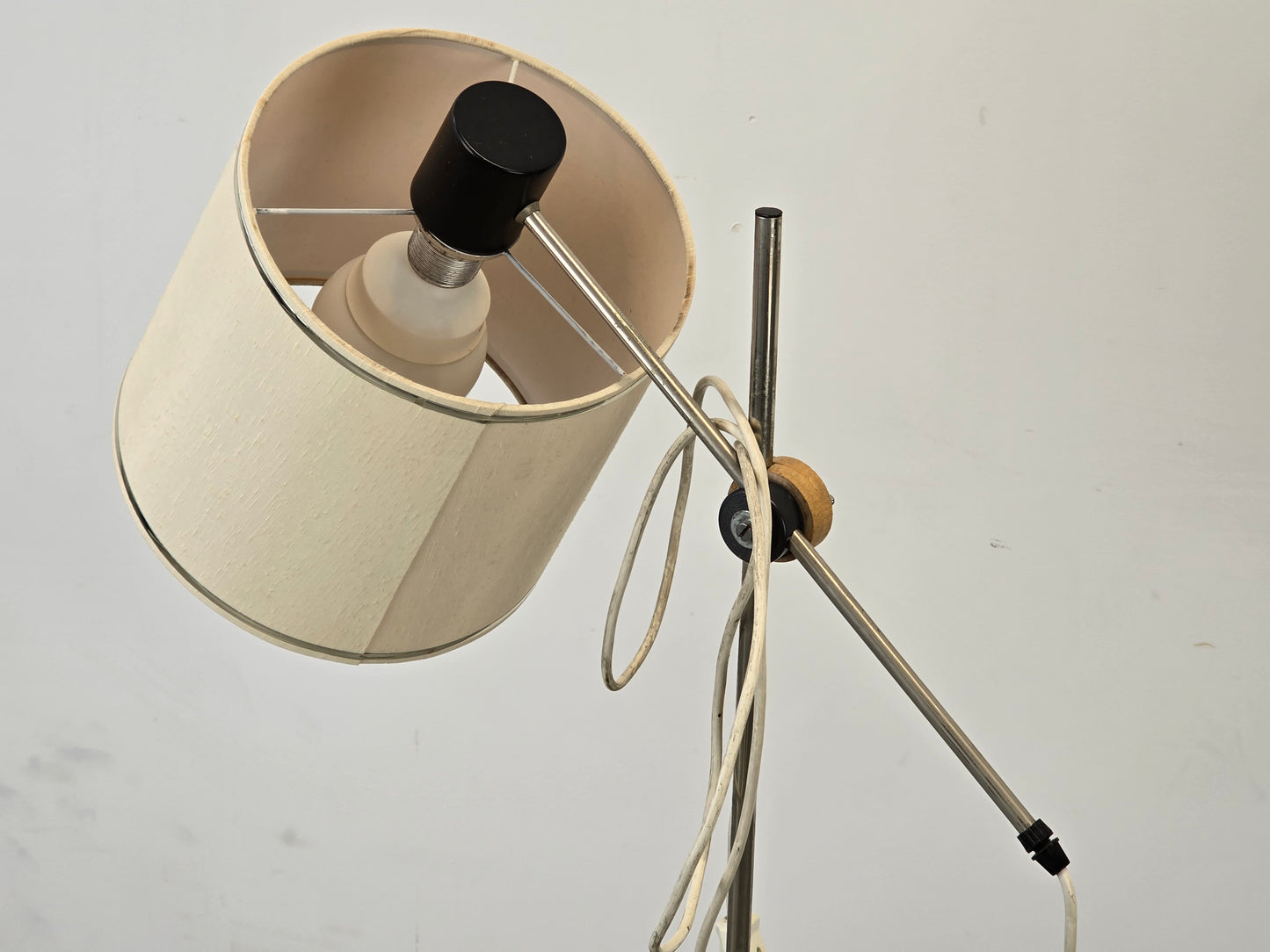 VINTAGE STEHLAMPE 60er Jahre Chrom Holz Design Retro Mid Century Lampe