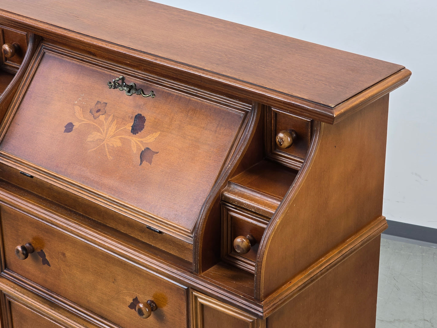 VINTAGE SEKRETÄR Schreibschrank Kommode Intarsien Antik-Stil Massivholz 60er