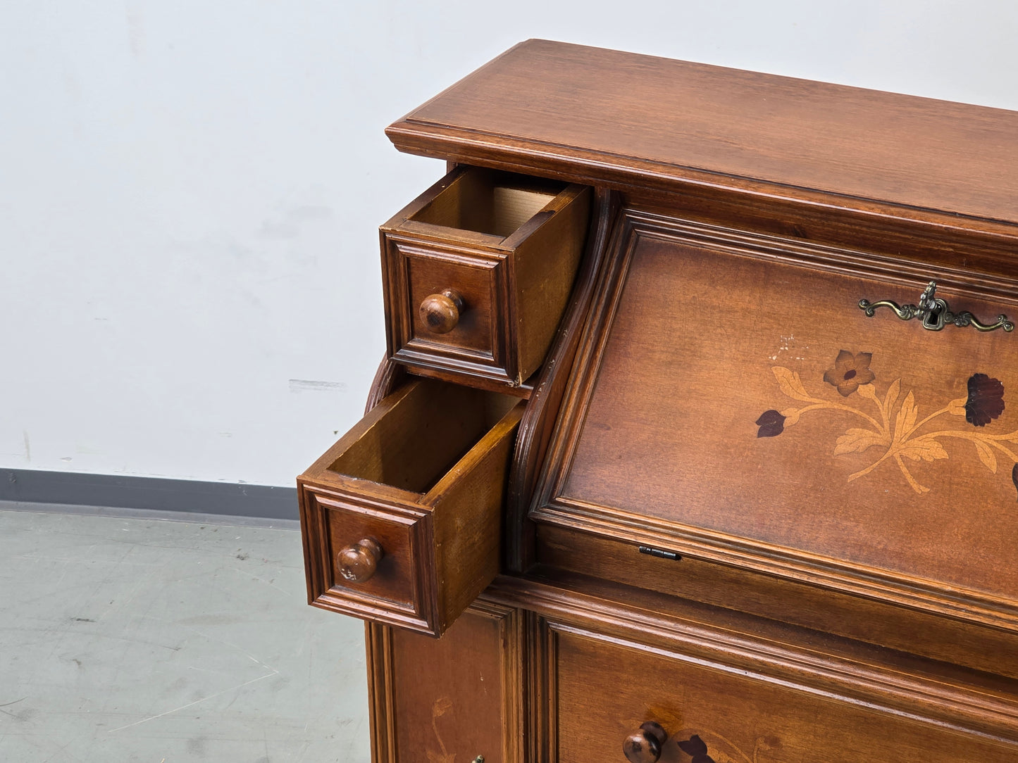 VINTAGE SEKRETÄR Schreibschrank Kommode Intarsien Antik-Stil Massivholz 60er