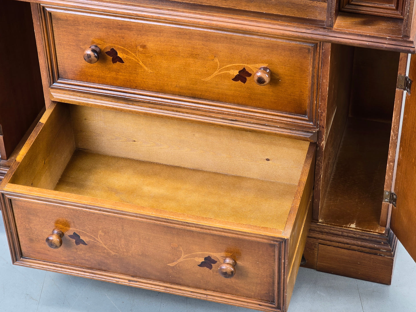 VINTAGE SEKRETÄR Schreibschrank Kommode Intarsien Antik-Stil Massivholz 60er