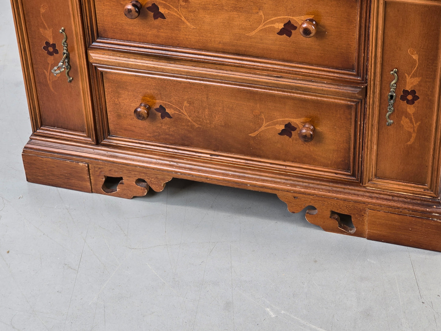 VINTAGE SEKRETÄR Schreibschrank Kommode Intarsien Antik-Stil Massivholz 60er