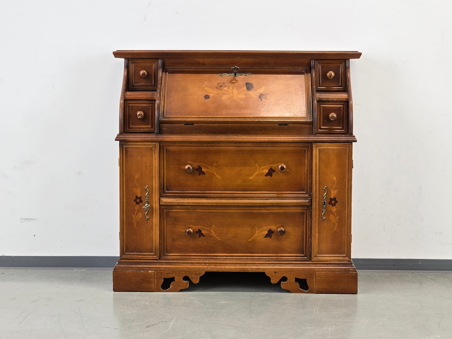 VINTAGE SEKRETÄR Schreibschrank Kommode Intarsien Antik-Stil Massivholz 60er