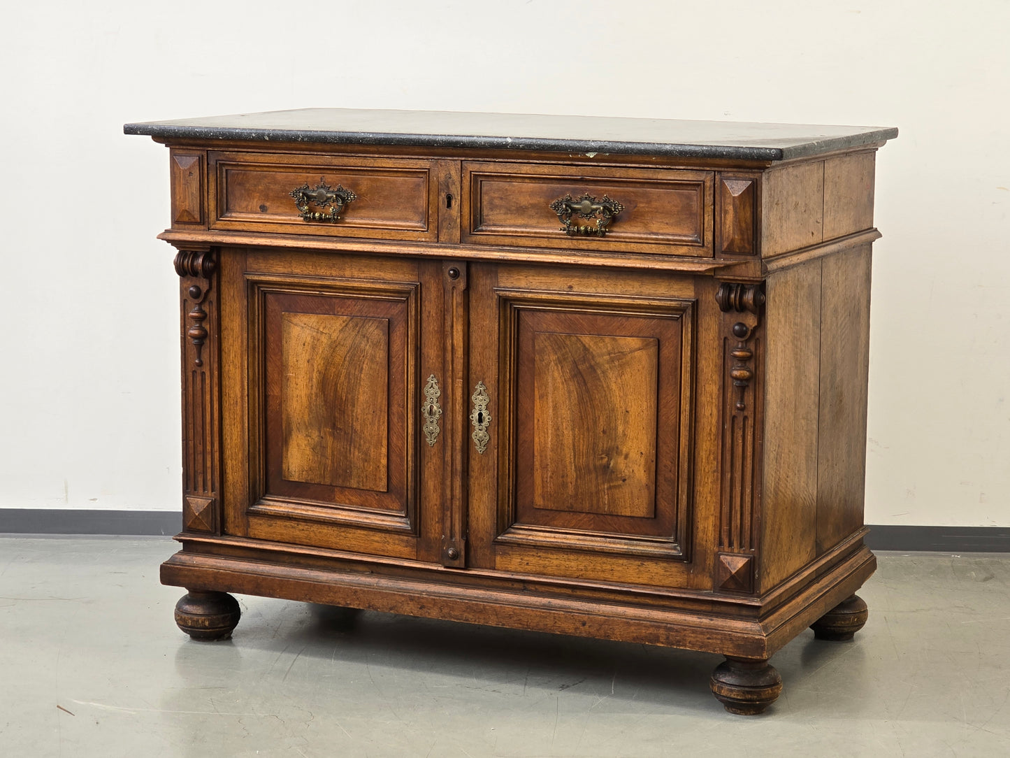 GRÜNDERZEIT KOMMODE Anrichte Nussbaum Marmorplatte Antik Buffet Vintage