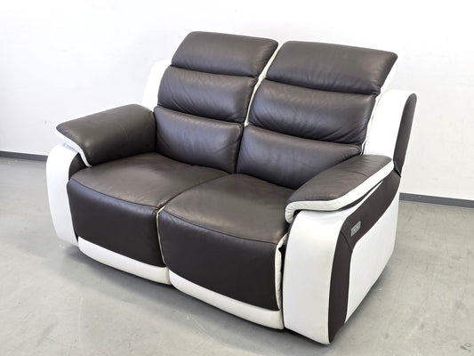LEDER KINOSOFA 2-Sitzer Relax Sofa elektrisch Relaxfunktion Couch Heimkino braun weiß