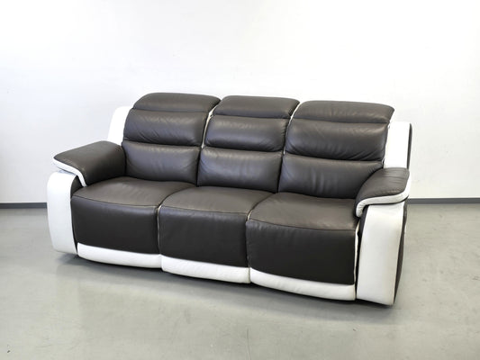 LEDER KINOSOFA 3-Sitzer Relax Sofa elektrisch Relaxfunktion Couch Heimkino braun weiß