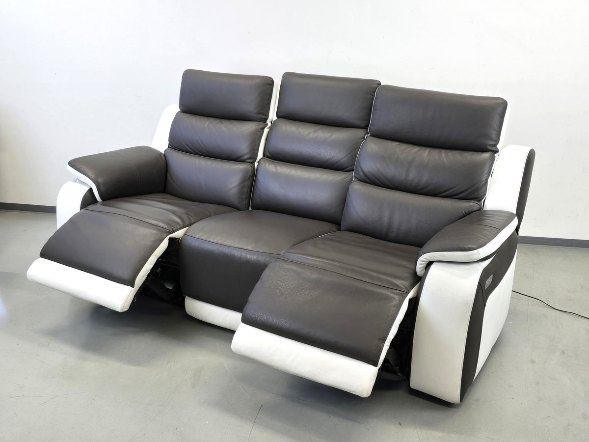 LEDER KINOSOFA 3-Sitzer Relax Sofa elektrisch Relaxfunktion Couch Heimkino braun weiß