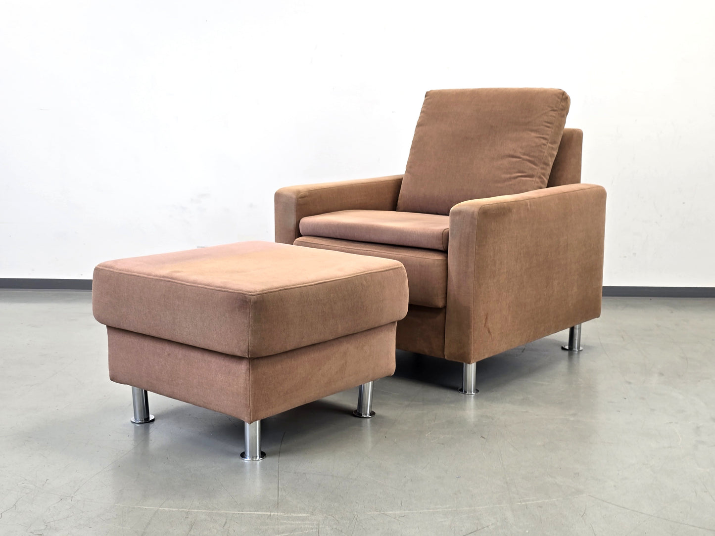 DESIGN SESSEL Hocker Chrom Braun Lounge Tv Chair Retro Fußhocker Ottomane