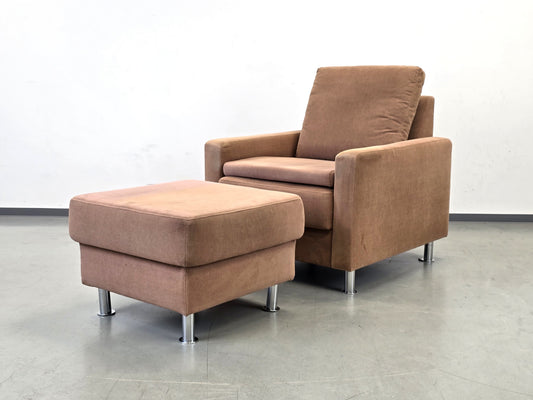 DESIGN SESSEL Hocker Chrom Braun Lounge Tv Chair Retro Fußhocker Ottomane