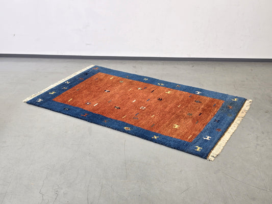 INDO GABBEH Teppich Handgeknüpft 180x114 Wolle Blau Rot Orientteppich