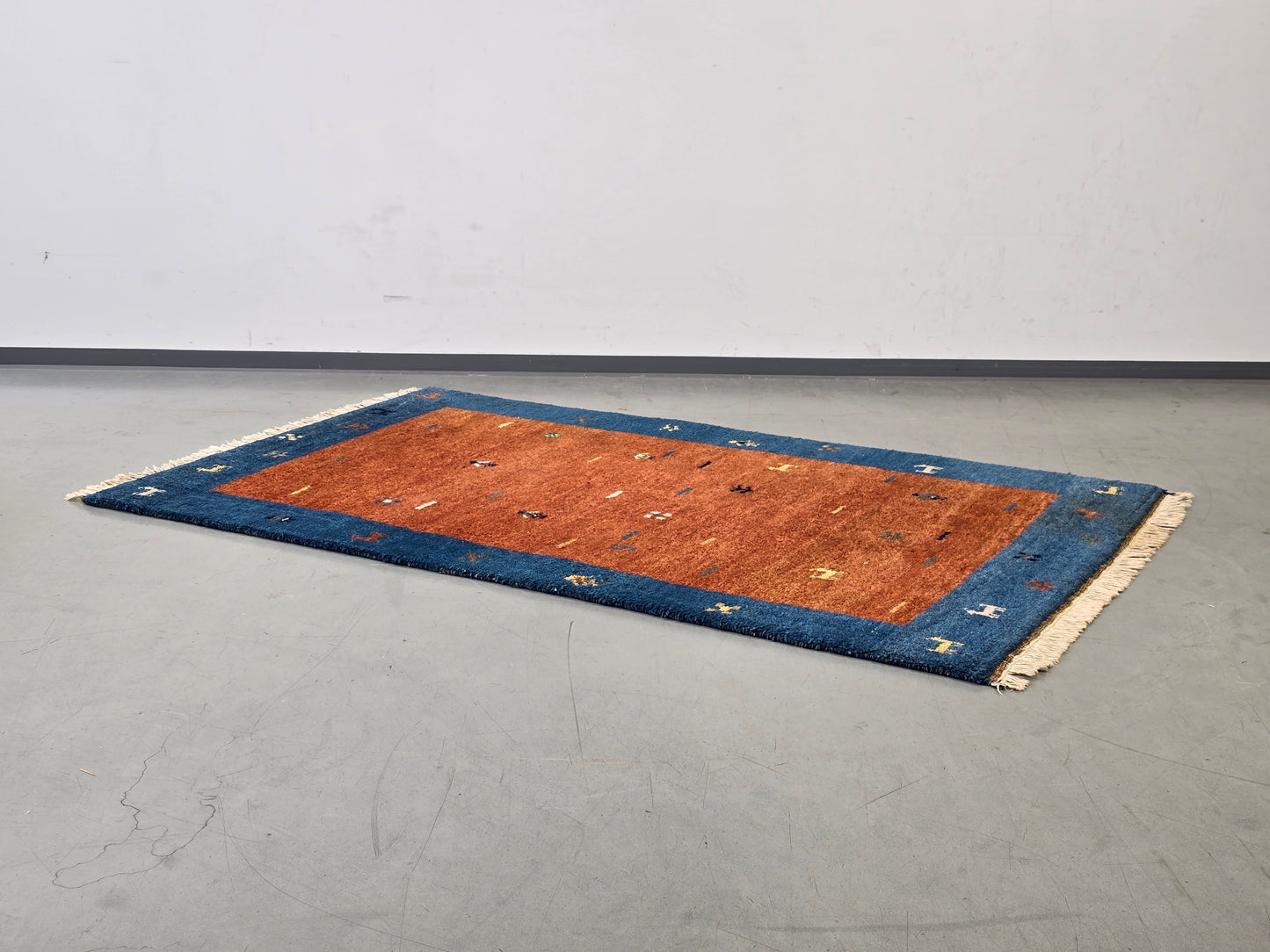 INDO GABBEH Teppich Handgeknüpft 180x114 Wolle Blau Rot Orientteppich