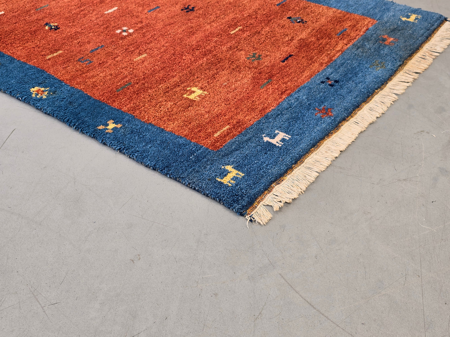 INDO GABBEH Teppich Handgeknüpft 180x114 Wolle Blau Rot Orientteppich