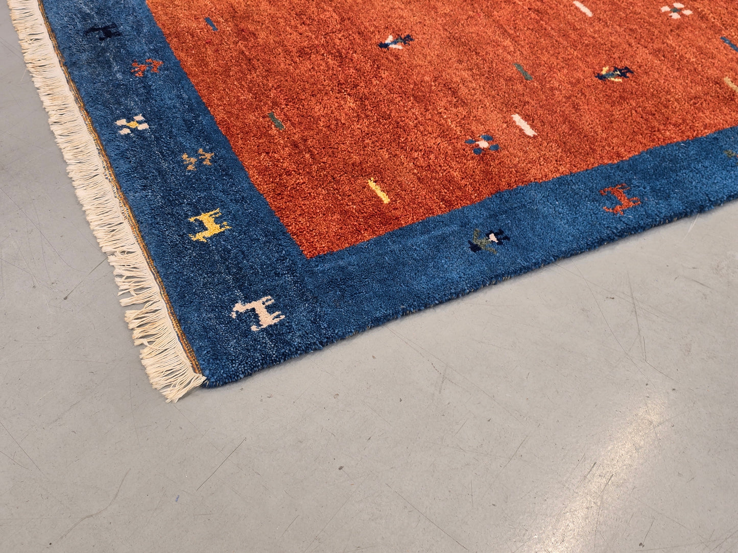 INDO GABBEH Teppich Handgeknüpft 180x114 Wolle Blau Rot Orientteppich