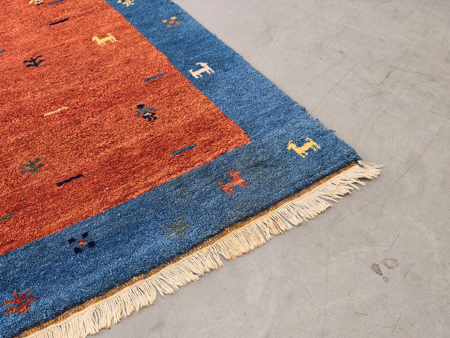 INDO GABBEH Teppich Handgeknüpft 180x114 Wolle Blau Rot Orientteppich