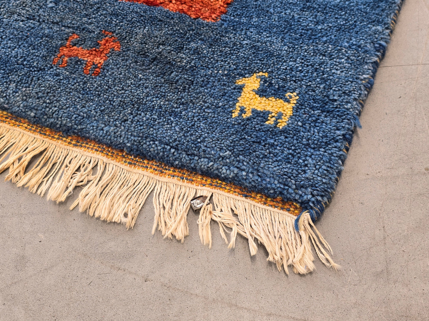 INDO GABBEH Teppich Handgeknüpft 180x114 Wolle Blau Rot Orientteppich