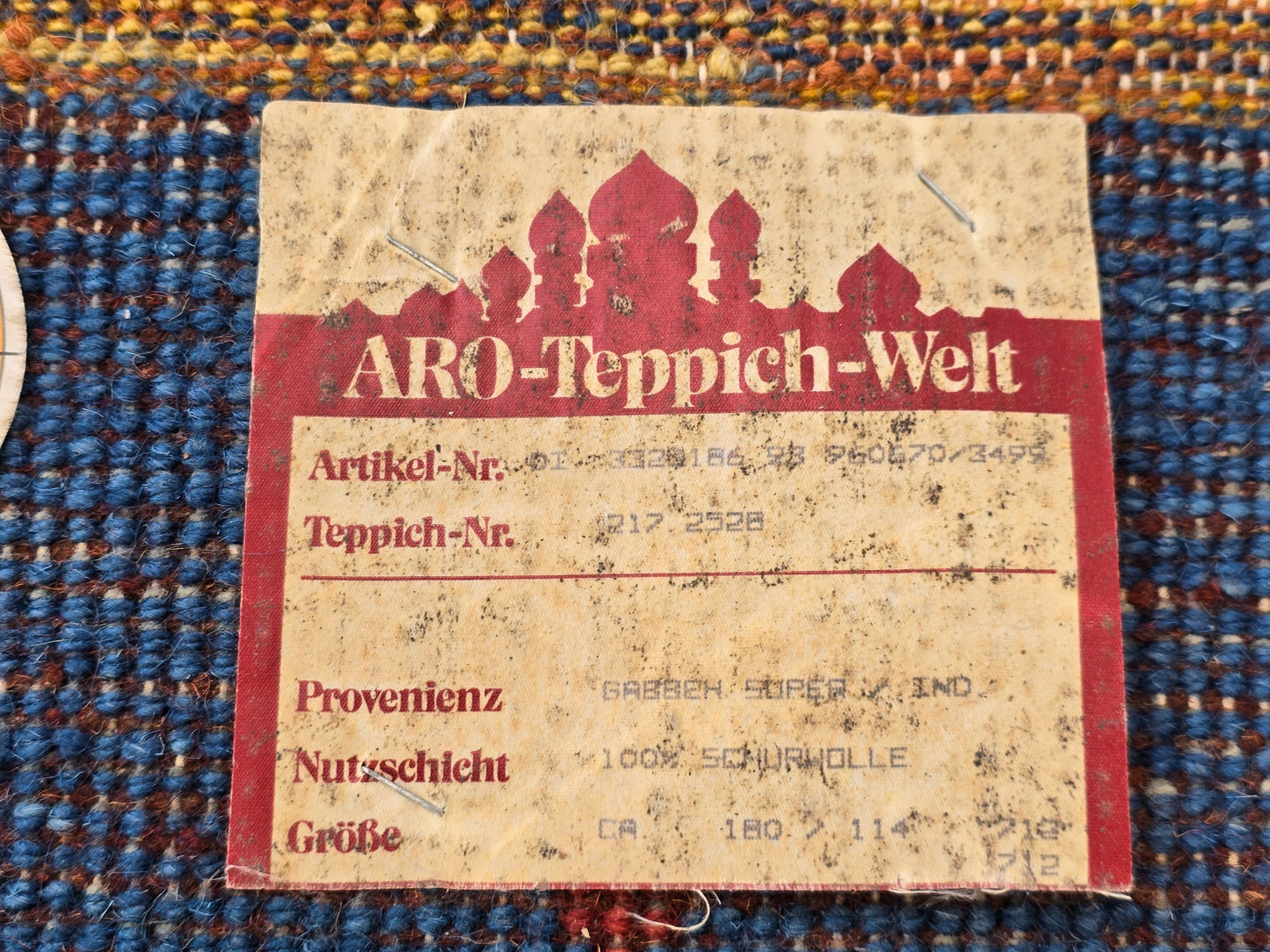 INDO GABBEH Teppich Handgeknüpft 180x114 Wolle Blau Rot Orientteppich