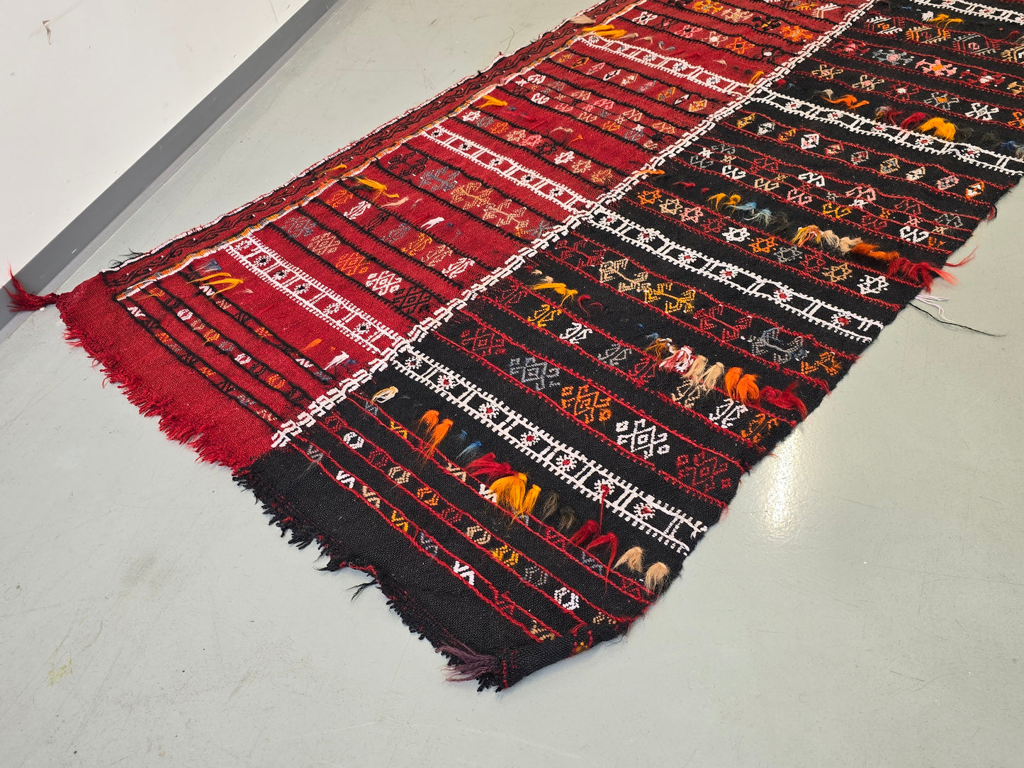 KILIM LÄUFER Jajim Schahsavan Vintage Kelim Teppich Antik Persisch 390x85 CH6