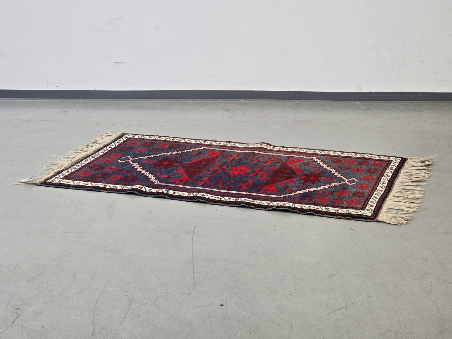 VINTAGE TEPPICH Läufer Wolle 130x79 Türkei Boho Mid Century Rot Blau