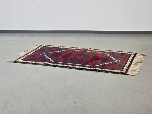 VINTAGE TEPPICH Läufer Wolle 130x79 Türkei Boho Mid Century Rot Blau