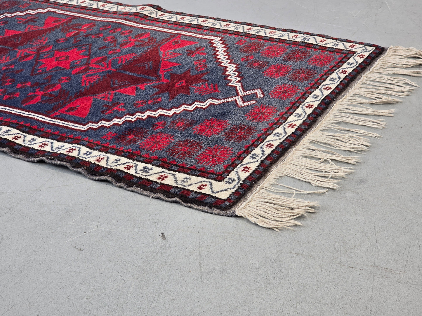 VINTAGE TEPPICH Läufer Wolle 130x79 Türkei Boho Mid Century Rot Blau