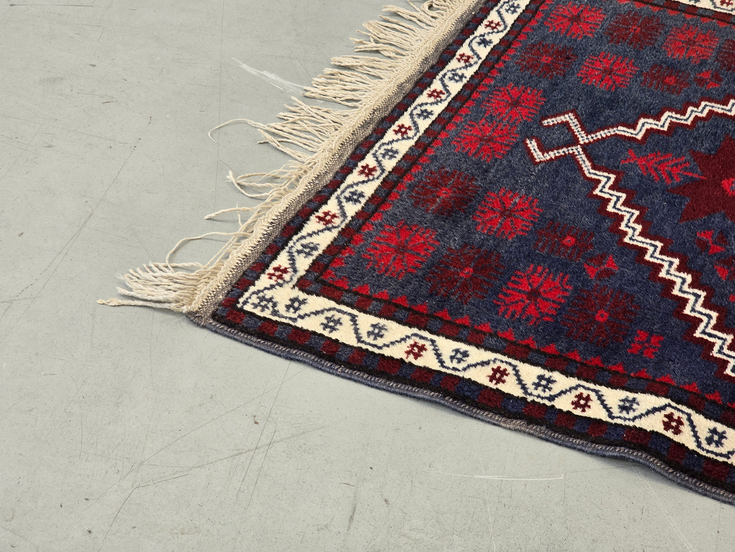 VINTAGE TEPPICH Läufer Wolle 130x79 Türkei Boho Mid Century Rot Blau