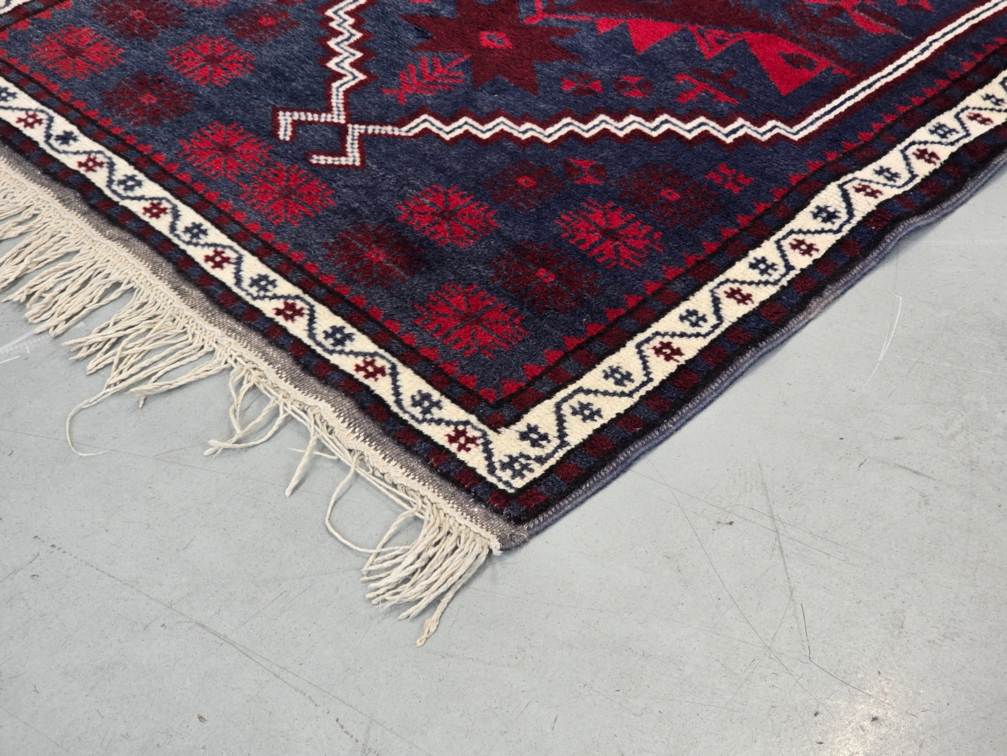 VINTAGE TEPPICH Läufer Wolle 130x79 Türkei Boho Mid Century Rot Blau