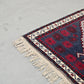 VINTAGE TEPPICH Läufer Wolle 130x79 Türkei Boho Mid Century Rot Blau