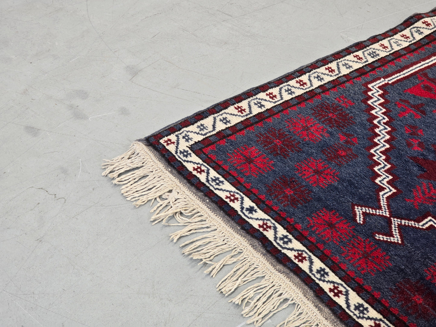 VINTAGE TEPPICH Läufer Wolle 130x79 Türkei Boho Mid Century Rot Blau
