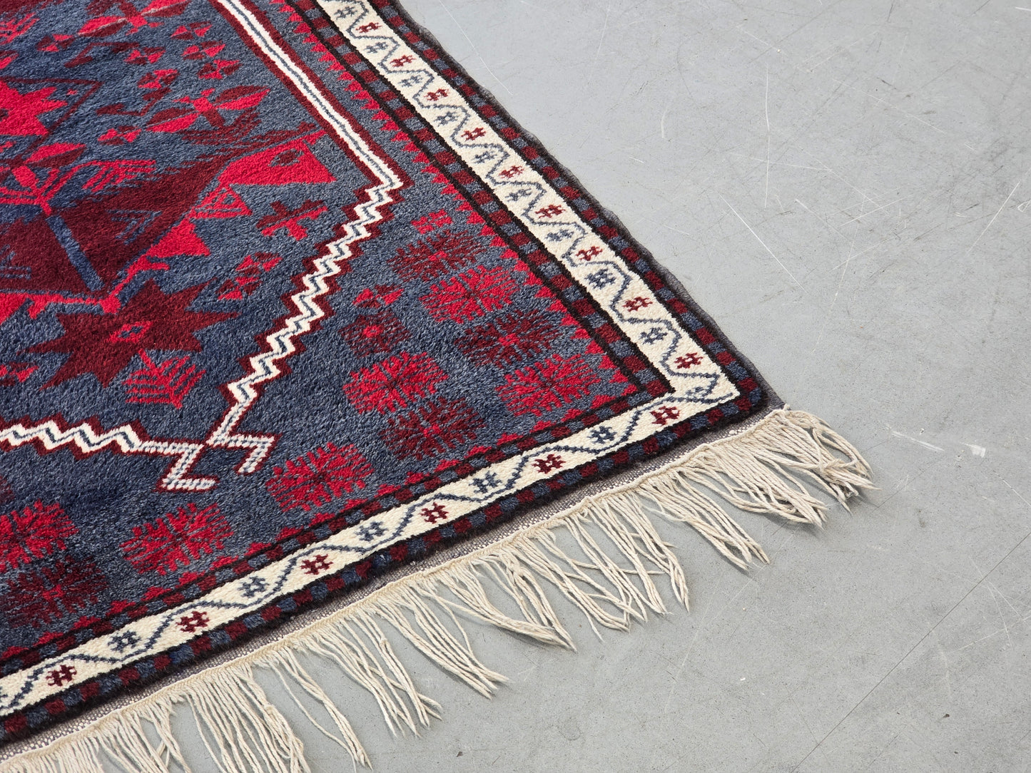 VINTAGE TEPPICH Läufer Wolle 130x79 Türkei Boho Mid Century Rot Blau