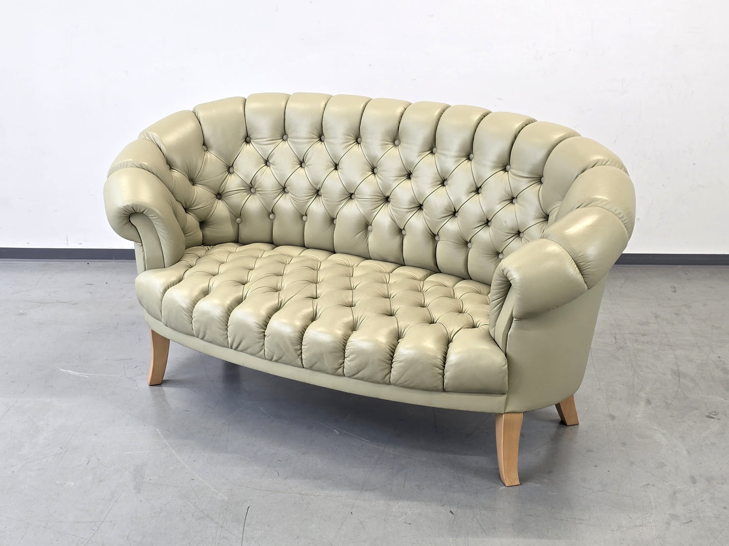 CHESTERFIELD SOFA Leder Salbei Vintage Design Couch Retro Mid Century 60s 70s