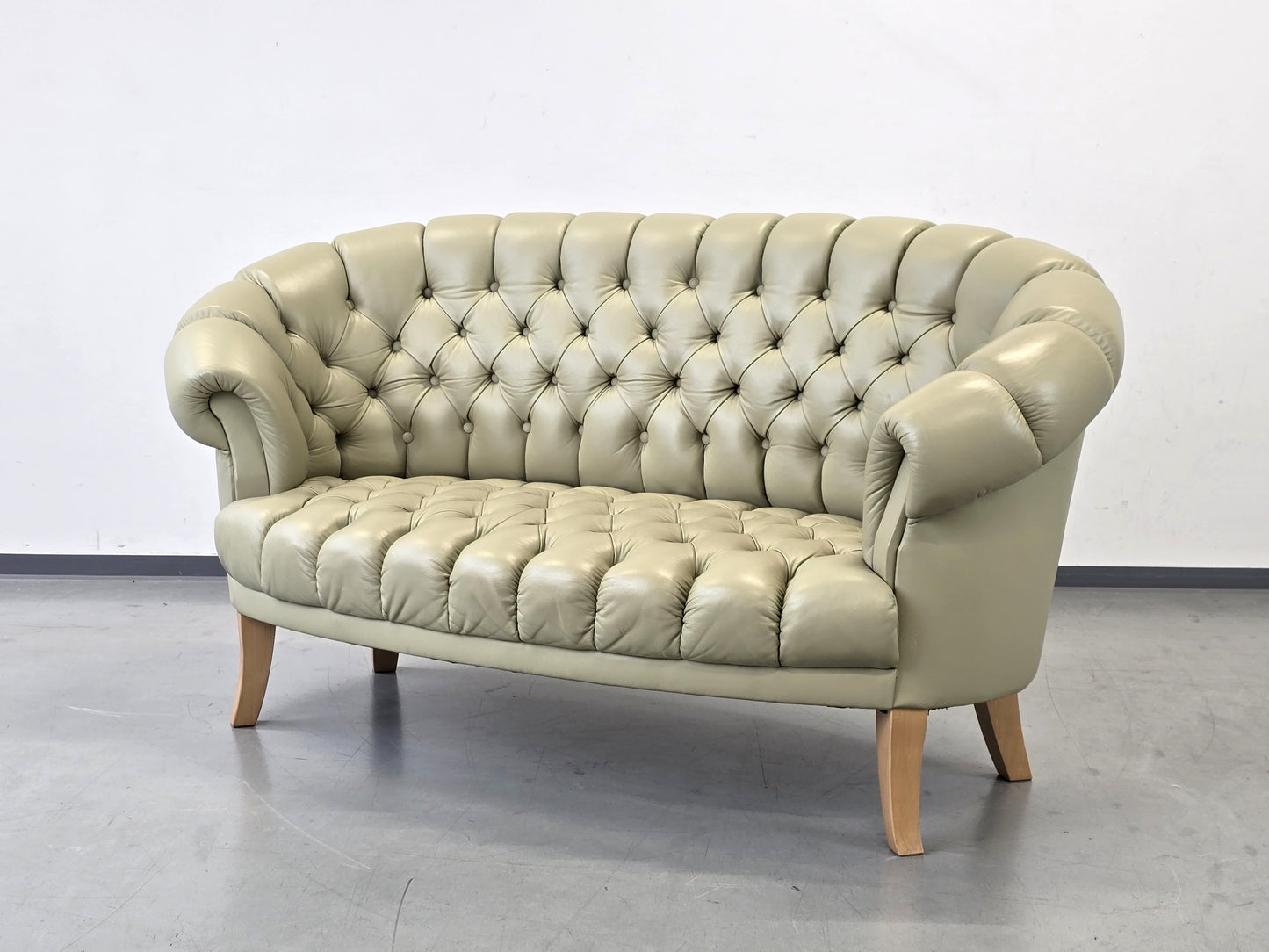 CHESTERFIELD SOFA Leder Salbei Vintage Design Couch Retro Mid Century 60s 70s