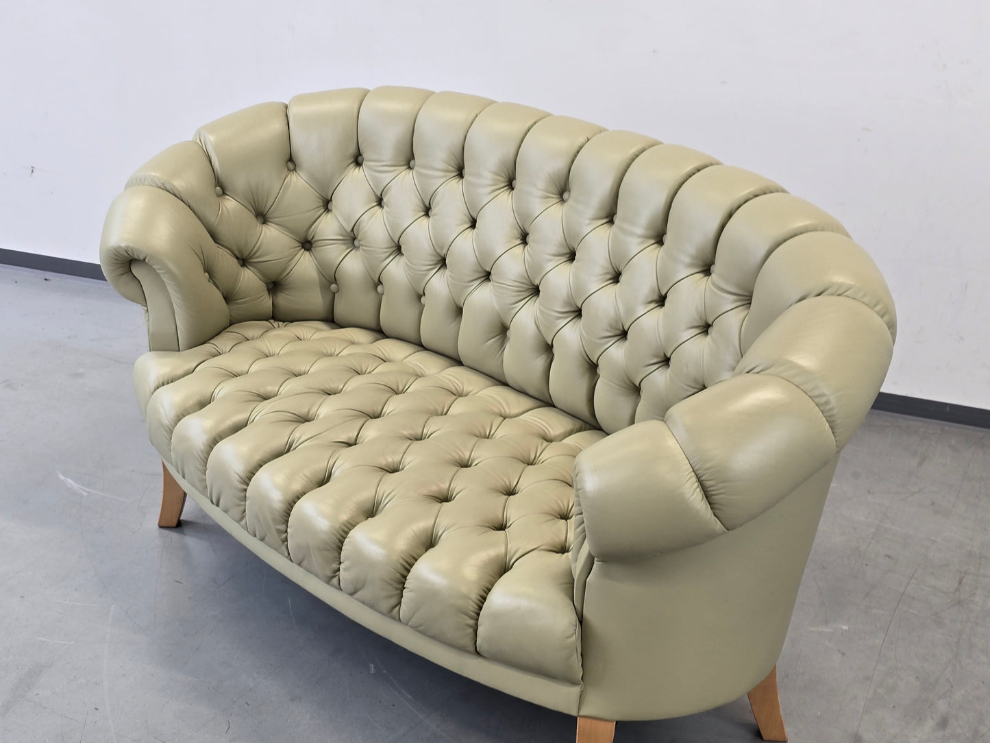 CHESTERFIELD SOFA Leder Salbei Vintage Design Couch Retro Mid Century 60s 70s