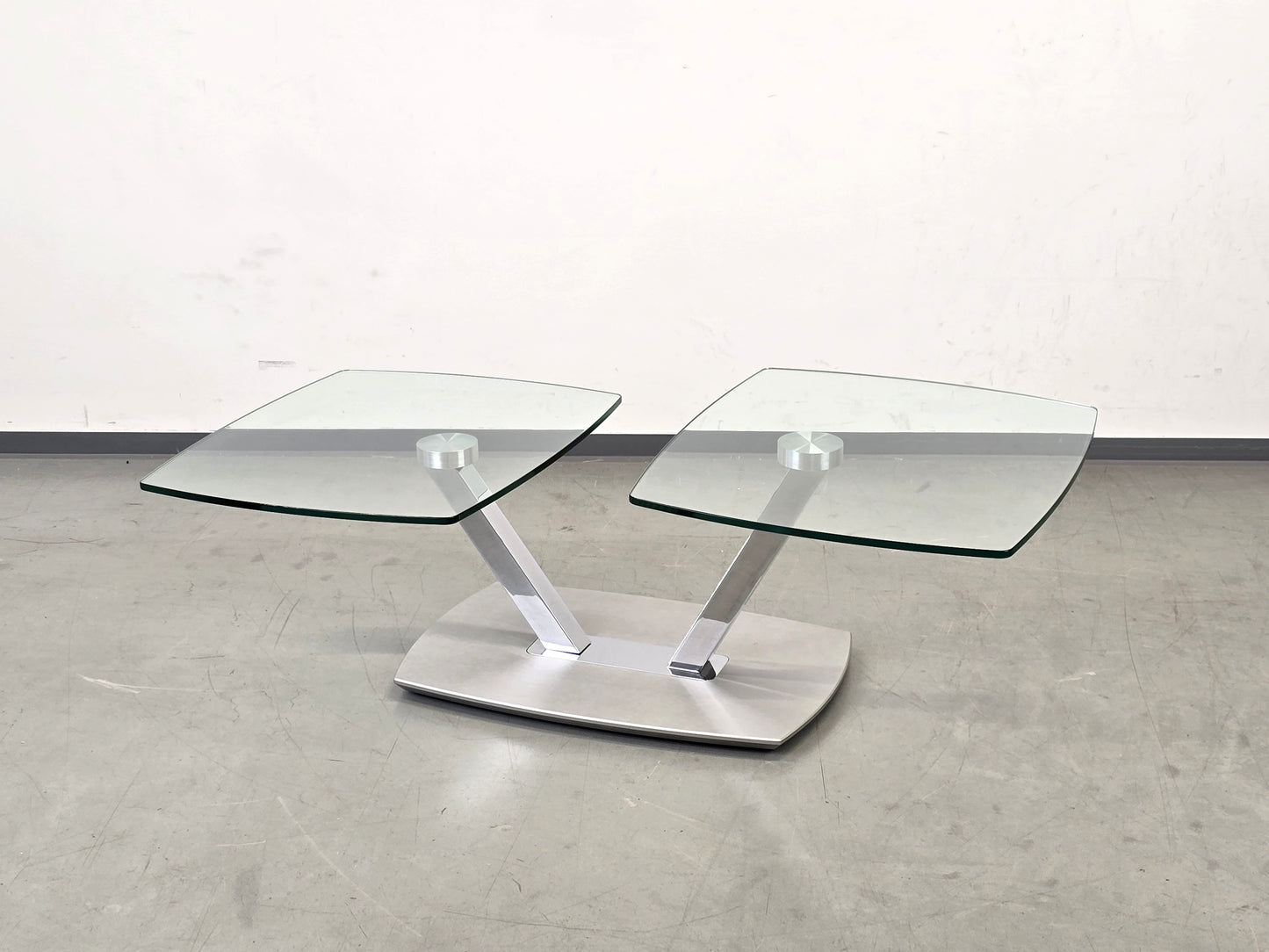 EVE COLLECTION Cavallo Couchtisch Glas Chrom Schwenkbar Designer Rollen