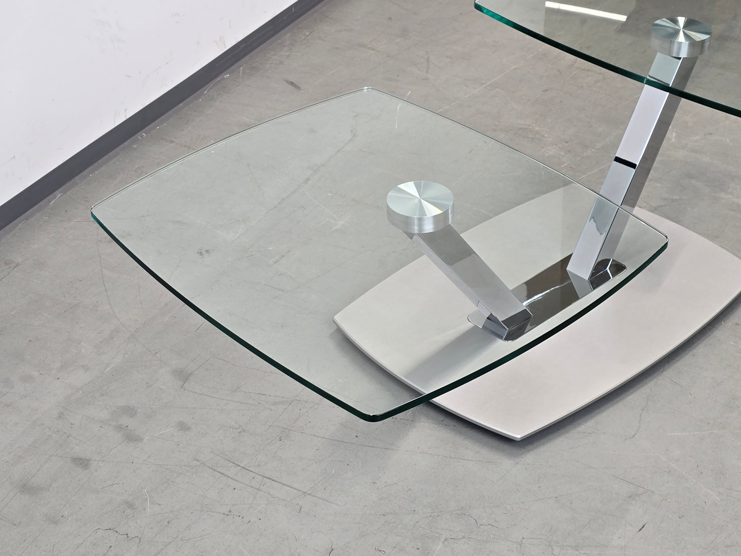 EVE COLLECTION Cavallo Couchtisch Glas Chrom Schwenkbar Designer Rollen