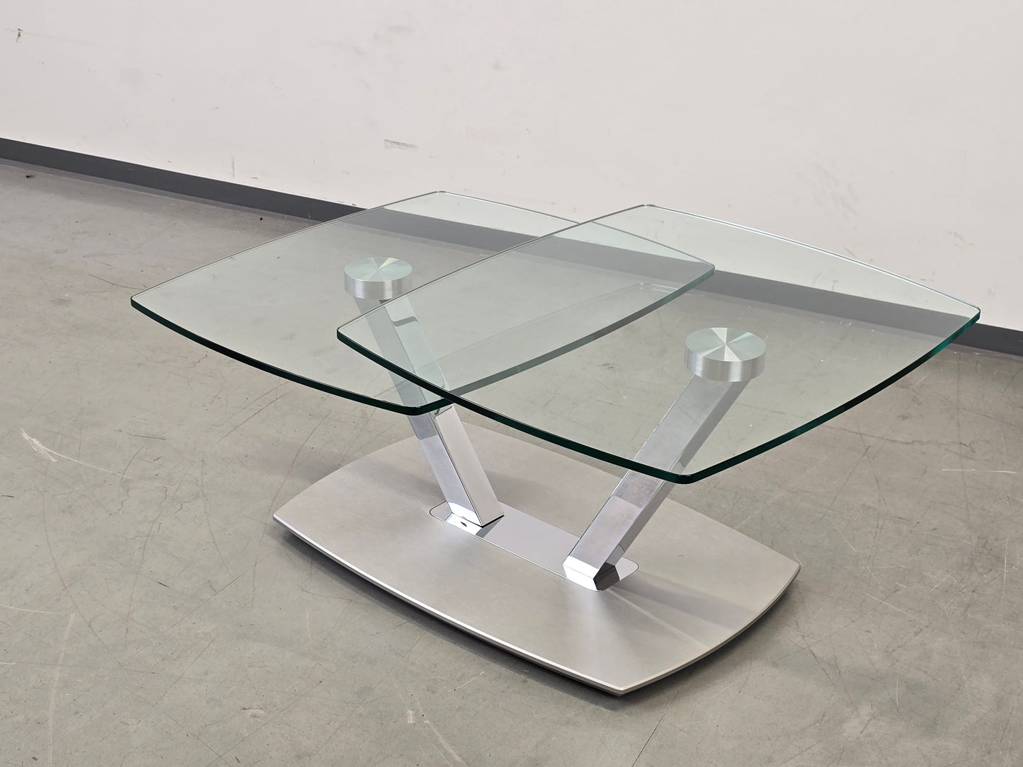 EVE COLLECTION Cavallo Couchtisch Glas Chrom Schwenkbar Designer Rollen