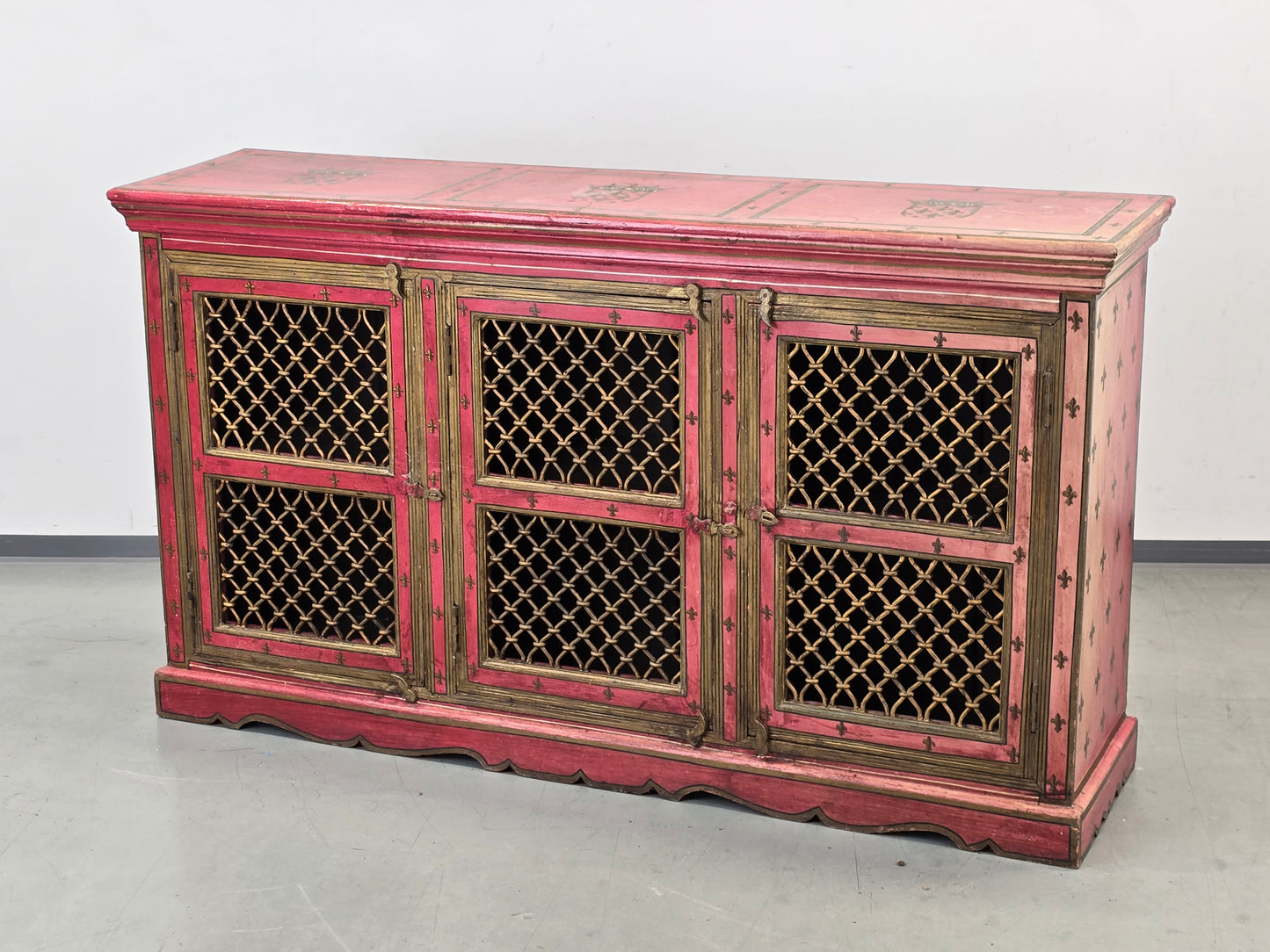 MAROKKANISCHE KOMMODE Sideboard Rot Gold Handbemalt Orient Massivholz Zouaq
