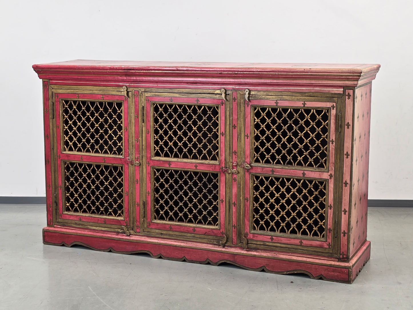 MAROKKANISCHE KOMMODE Sideboard Rot Gold Handbemalt Orient Massivholz Zouaq