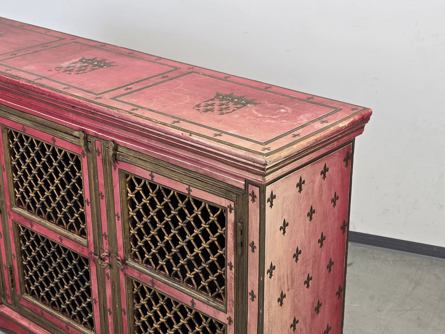 MAROKKANISCHE KOMMODE Sideboard Rot Gold Handbemalt Orient Massivholz Zouaq
