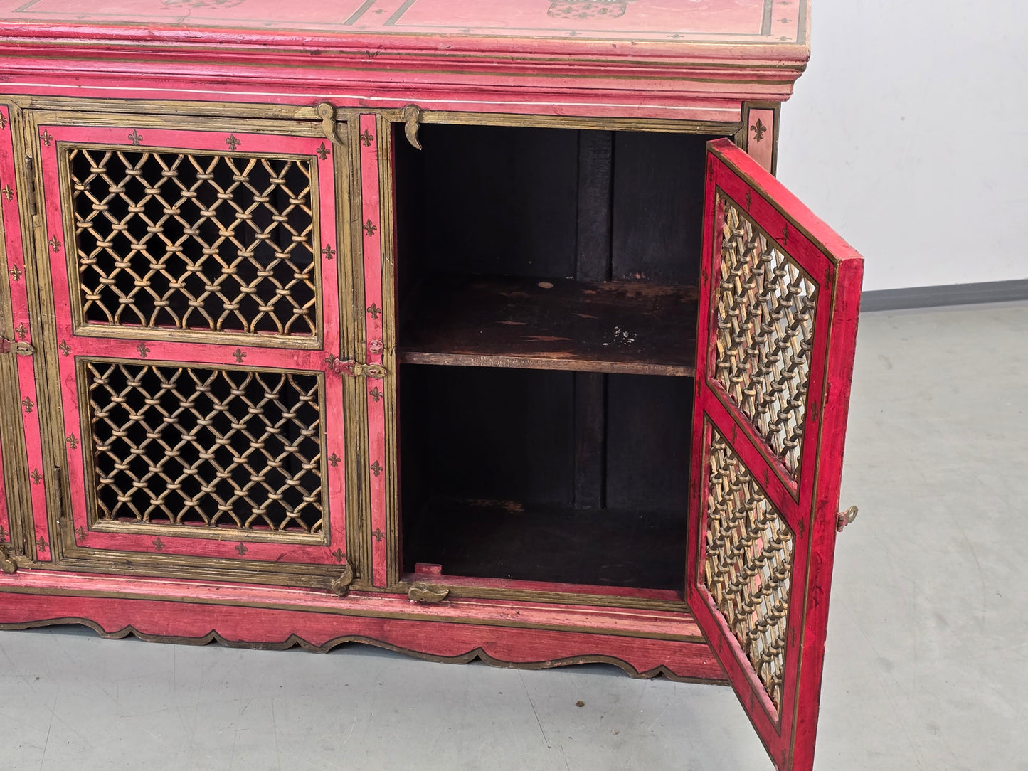 MAROKKANISCHE KOMMODE Sideboard Rot Gold Handbemalt Orient Massivholz Zouaq