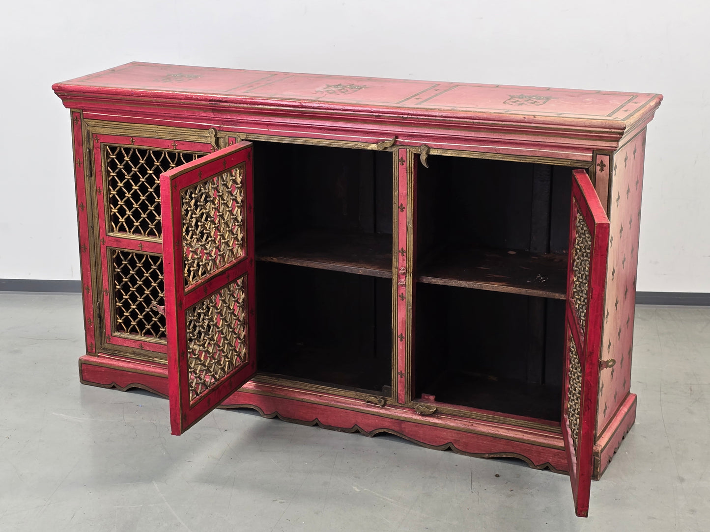 MAROKKANISCHE KOMMODE Sideboard Rot Gold Handbemalt Orient Massivholz Zouaq