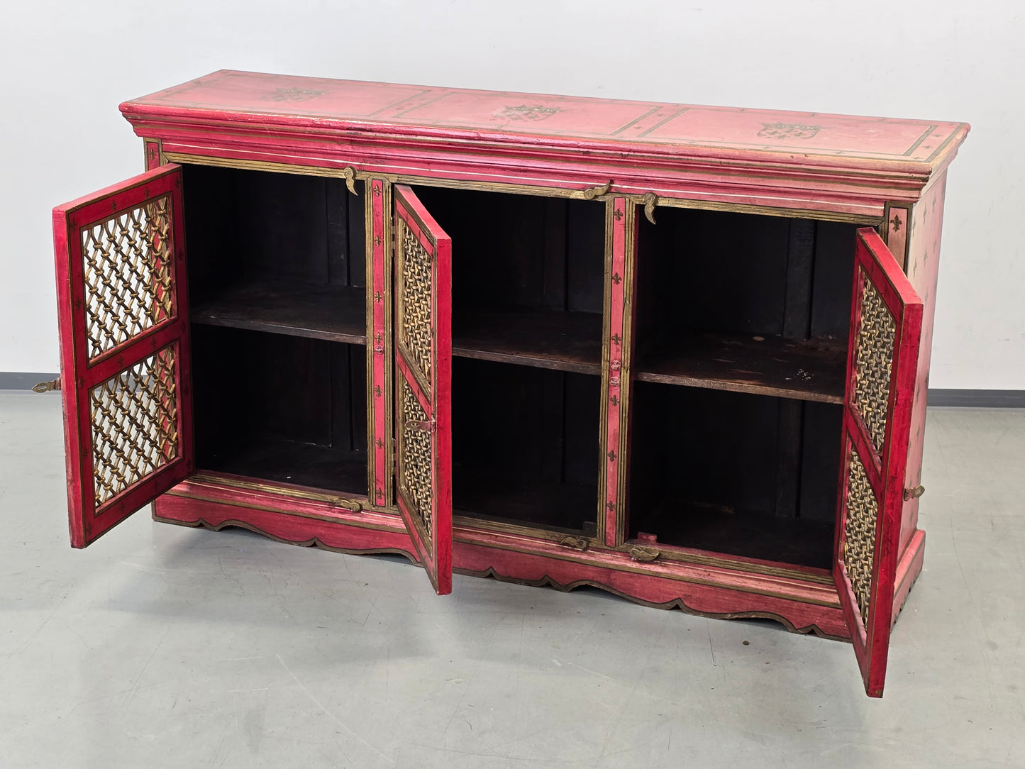 MAROKKANISCHE KOMMODE Sideboard Rot Gold Handbemalt Orient Massivholz Zouaq