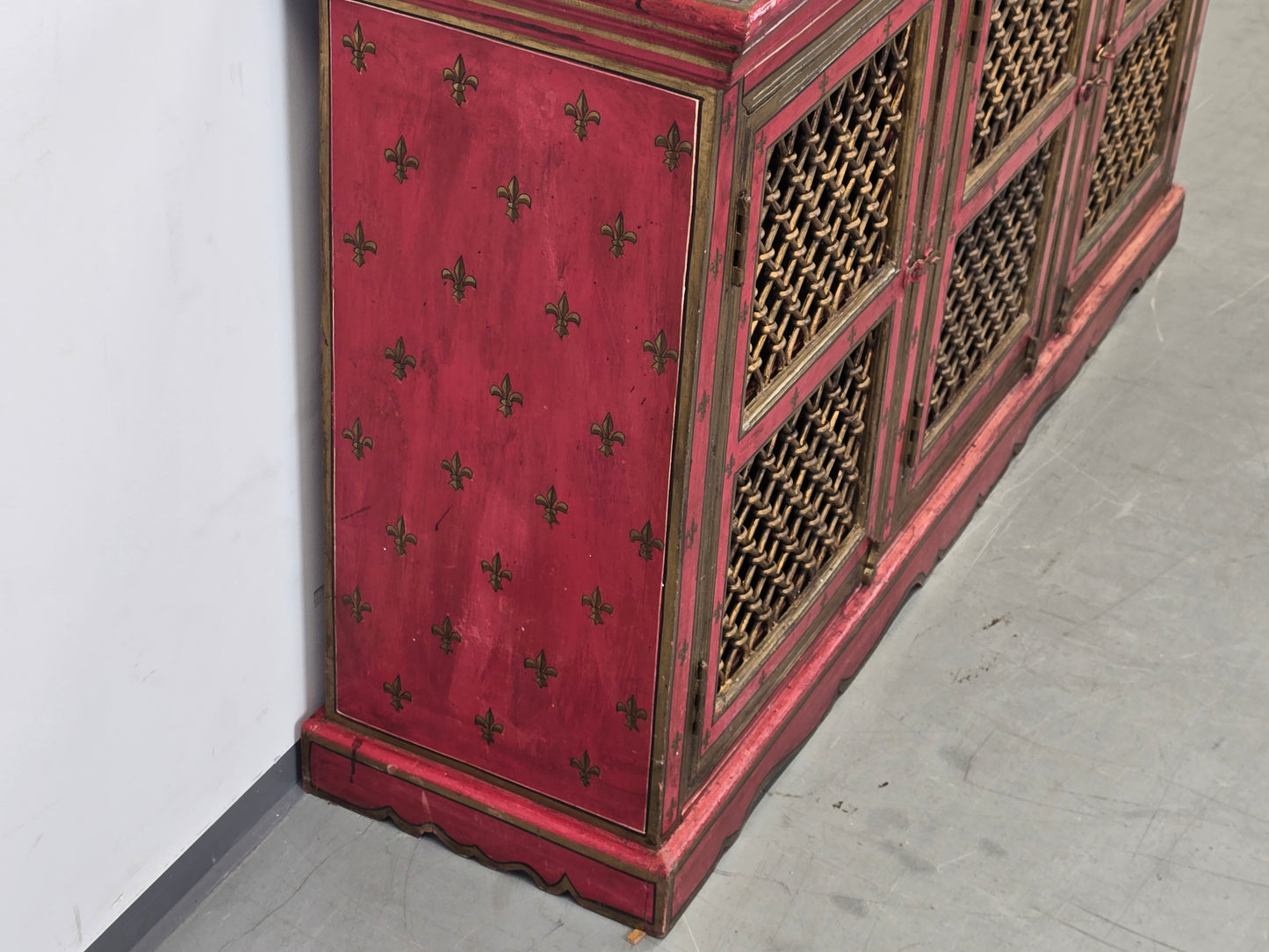 MAROKKANISCHE KOMMODE Sideboard Rot Gold Handbemalt Orient Massivholz Zouaq