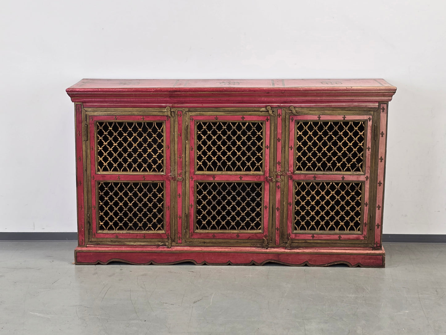 MAROKKANISCHE KOMMODE Sideboard Rot Gold Handbemalt Orient Massivholz Zouaq